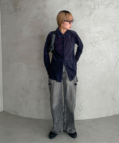 feepur（フェピュール）の「シアーベロアシャツ（シャツ/ブラウス・レディース・ネイビー/オフホワイト・MEDIUM）」の21枚目の写真