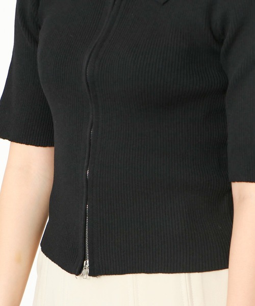 GORGE(ゴージ)の「《襟付きジップ》レディース リブニット 半袖カーディガン 2wayショート丈 春夏秋(Tシャツ/カットソー・レディース・オフホワイト/チャコールグレー/サックスブルー/ブラック/ピンク/グリーン/ホワイト系その他・F)」の17枚目の写真
