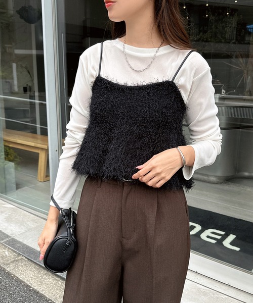 セール】【新色追加】ショート丈フェザーペプラムニットビスチェ