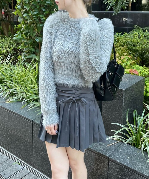 clear（クリア）の「リボンシャーリング切り替えプリーツスカート [韓国風コーデ]≪2024AW新作≫（スカート・レディース・チャコールグレー/ブラック・M/S）」の20枚目の写真