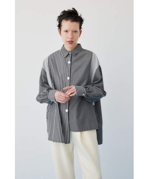 HeRIN.CYE（ヘリンドットサイ）の「Mix-striped shirt　　ミックスストライプシャツ（シャツ/ブラウス・レディース・ブラック/ブルー・FREE）」の2枚目の写真
