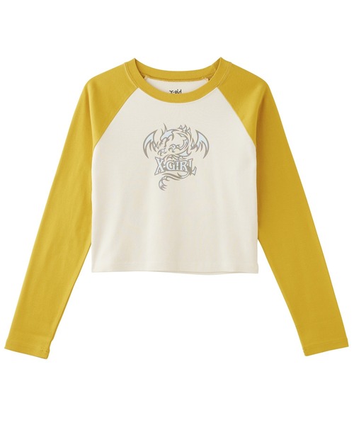 X-girl(エックスガール)の「DRAGON RAGLAN L/S BABY TEE(Tシャツ/カットソー・レディース・ホワイト/イエロー/ブラック・S/M)」の3枚目の写真