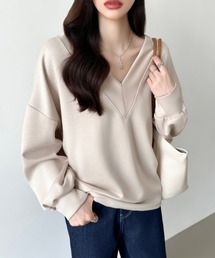 新色追加 ダンボールカットソー Vネック ボリューム袖 スウェット 長袖 カットソー トップス 春服 秋服