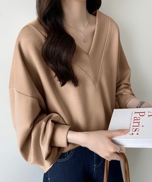 新色追加 ダンボールカットソー Vネック ボリューム袖 スウェット 長袖 カットソー トップス 春服 秋服