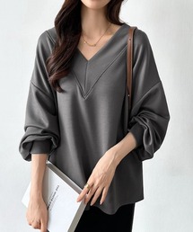 新色追加 ダンボールカットソー Vネック ボリューム袖 スウェット 長袖 カットソー トップス 春服 秋服