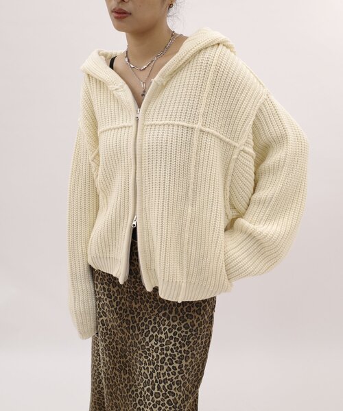 WHO'S WHO gallery(フーズフーギャラリー)の「ジップニットパーカー(パーカー・レディース・チャコールグレー/ブラック/アイボリー・FREE)」の6枚目の写真