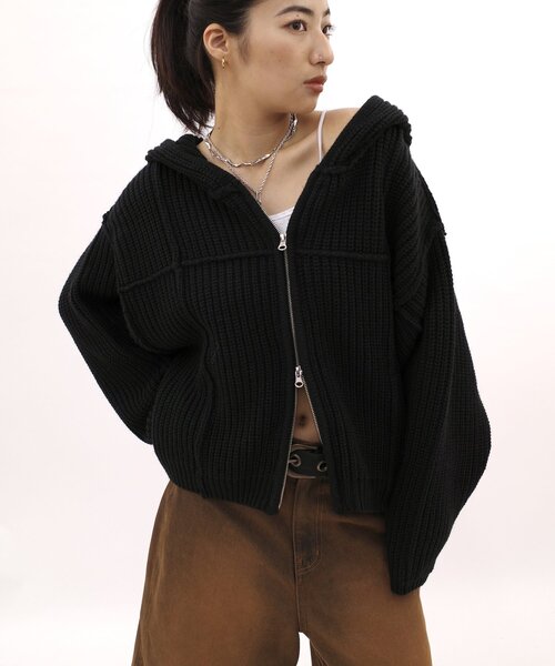 WHO'S WHO gallery(フーズフーギャラリー)の「ジップニットパーカー(パーカー・レディース・チャコールグレー/ブラック/アイボリー・FREE)」の9枚目の写真