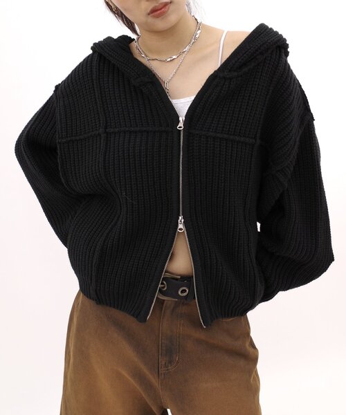 WHO'S WHO gallery(フーズフーギャラリー)の「ジップニットパーカー(パーカー・レディース・チャコールグレー/ブラック/アイボリー・FREE)」の10枚目の写真