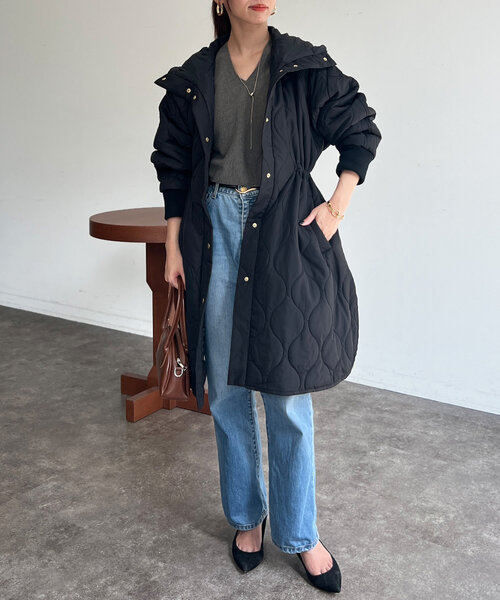 Chez toi（シェトワ）の「【超軽量！！730ｇ】ウエストドロストキルティングコート（その他アウター・レディース・ベージュ/ブラック/カーキ・FREE）」の5枚目の写真