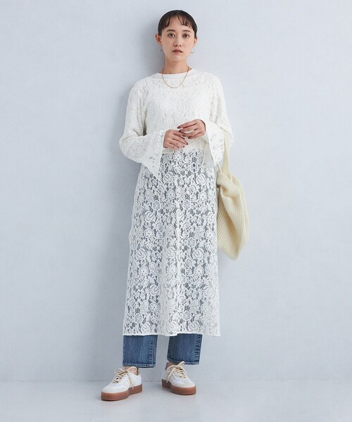 green label relaxing(グリーンレーベルリラクシング)の「レース ワンピース(ワンピース・レディース・ブラック/オフホワイト・FREE)」の3枚目の写真