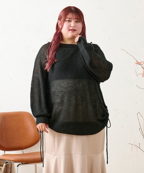 Louiosy(ルオシー)の「【大きいサイズ】裾ドロストシアーオーバーサイズニット(ニット/セーター・レディース・アイボリー/ブラック/サックスブルー・4L/3L/X-LARGE)」の11枚目の写真