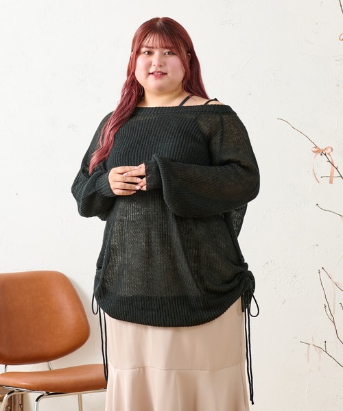 Louiosy(ルオシー)の「【大きいサイズ】裾ドロストシアーオーバーサイズニット(ニット/セーター・レディース・アイボリー/ブラック/サックスブルー・4L/3L/X-LARGE)」の12枚目の写真
