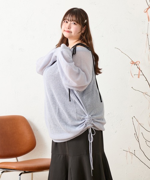 Louiosy(ルオシー)の「【大きいサイズ】裾ドロストシアーオーバーサイズニット(ニット/セーター・レディース・アイボリー/ブラック/サックスブルー・4L/3L/X-LARGE)」の18枚目の写真