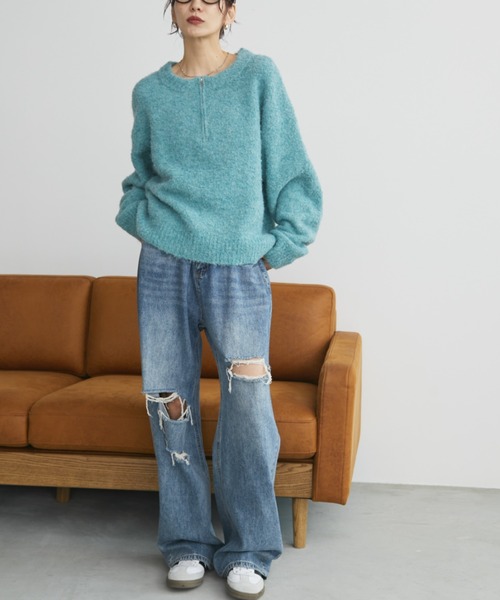 Auntie Rosa Holiday(アンティローザホリデー)の「ブークレハーフジップニットプルオーバー(ニット/セーター・レディース・グレー/ブルー/グレイッシュベージュ・FREE)」の7枚目の写真