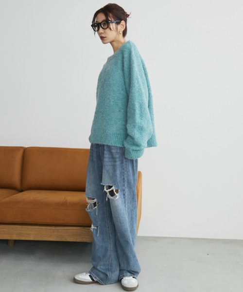 Auntie Rosa Holiday(アンティローザホリデー)の「ブークレハーフジップニットプルオーバー(ニット/セーター・レディース・グレー/ブルー/グレイッシュベージュ・FREE)」の10枚目の写真