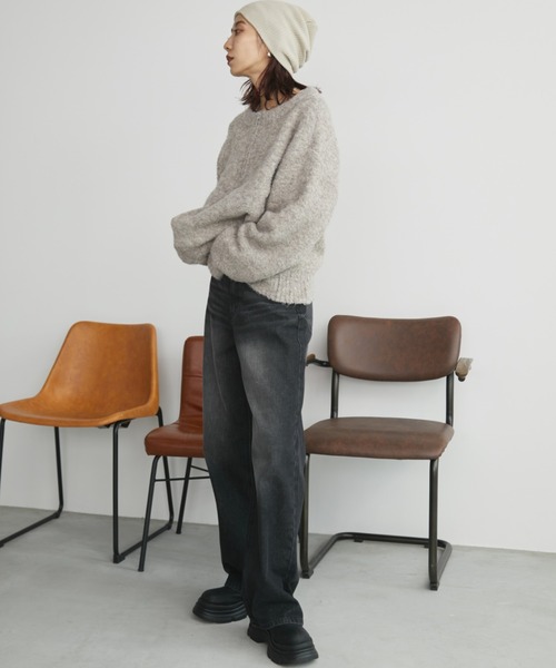 Auntie Rosa Holiday(アンティローザホリデー)の「ブークレハーフジップニットプルオーバー(ニット/セーター・レディース・グレー/ブルー/グレイッシュベージュ・FREE)」の18枚目の写真