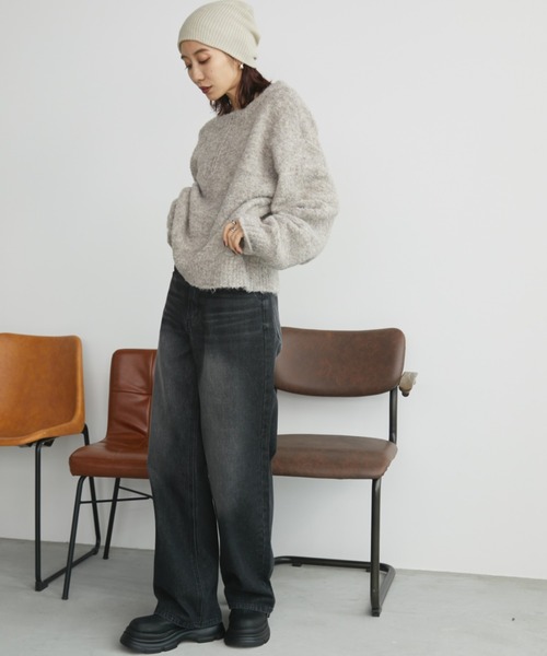 Auntie Rosa Holiday(アンティローザホリデー)の「ブークレハーフジップニットプルオーバー(ニット/セーター・レディース・グレー/ブルー/グレイッシュベージュ・FREE)」の20枚目の写真