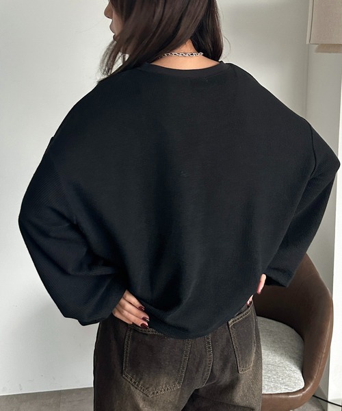 apres jour mignon(アプレジュールミニョン)の「ヘンリーワッフルユルTOPS【ZOZOTOWN限定アイテム】(Tシャツ/カットソー・レディース・ブラック/ダークブラウン/アイボリー/杢グレー・フリー/X-LARGE)」の15枚目の写真
