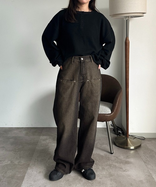 apres jour mignon(アプレジュールミニョン)の「ヘンリーワッフルユルTOPS【ZOZOTOWN限定アイテム】(Tシャツ/カットソー・レディース・ブラック/ダークブラウン/アイボリー/杢グレー・フリー/X-LARGE)」の16枚目の写真