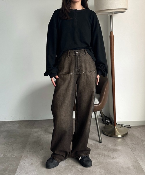 apres jour mignon(アプレジュールミニョン)の「ヘンリーワッフルユルTOPS【ZOZOTOWN限定アイテム】(Tシャツ/カットソー・レディース・ブラック/ダークブラウン/アイボリー/杢グレー・フリー/X-LARGE)」の17枚目の写真