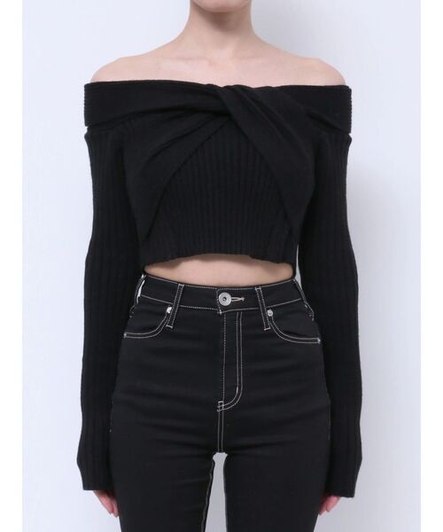 GYDA（ジェイダ）の「TWISTオフショルショートニットトップス（ニット/セーター・レディース・オフホワイト/ブラック・FREE）」の8枚目の写真