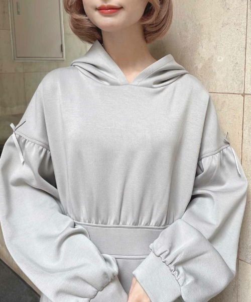 F i.n.t（フィント）の「ショルダーリボンダンボールフーディワンピース/fint（ワンピース・レディース・ライトグレー/ライトピンク/ブラック・FREE）」の8枚目の写真