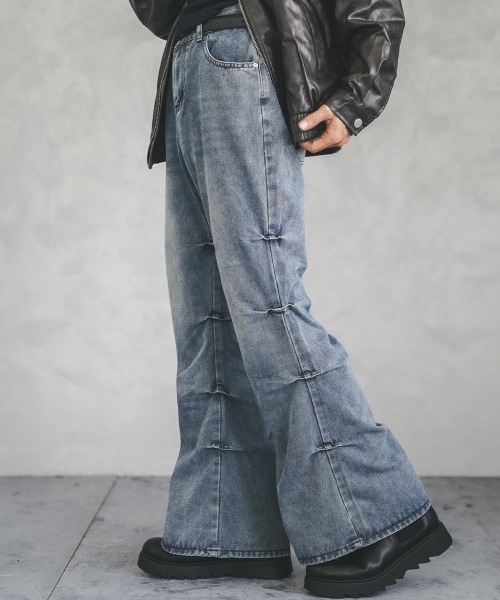 【セール】ヴィンテージメイクサイドタックフレアデニムパンツ（デニムパンツ）｜Shoowtime（ショウタイム）
