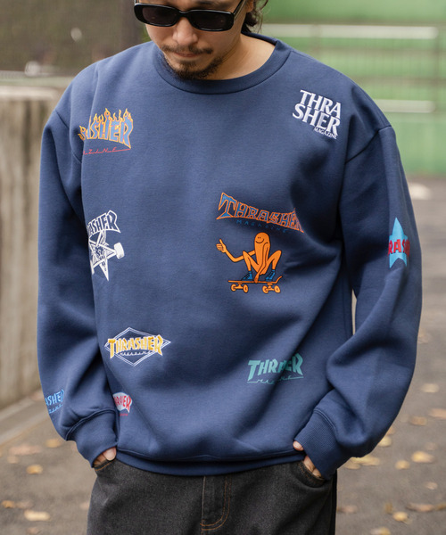 THRASHER(スラッシャー)の「THRASHER スラッシャー 総柄スウェット(スウェット・メンズ・ホワイト/ネイビー/グレー/ブラック・M/L)」の4枚目の写真