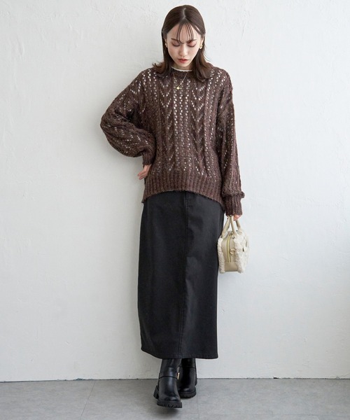 【イッカ】ラメリリヤーン透かし編みプルオーバー ikka｜ラメリリヤーン透かし編みプルオーバー | Rakuten Fashion