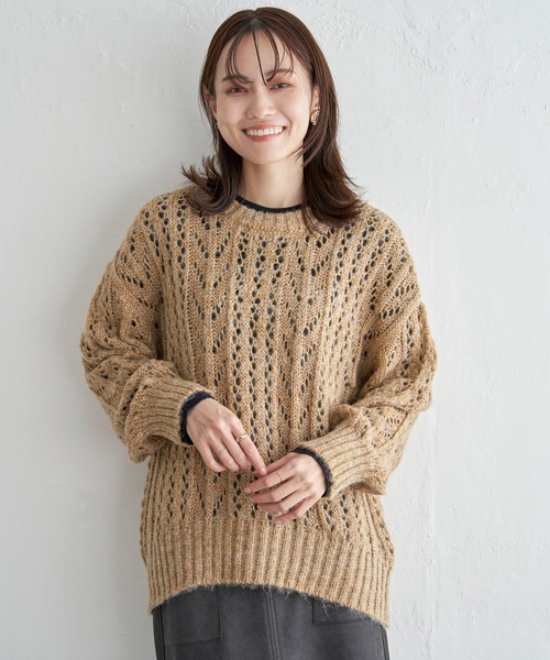 ikka(イッカ)の「ラメリリヤーン透かし編みプルオーバー(ニット/セーター・レディース・ダークベージュ/グレー/ブラウン・M)」の12枚目の写真