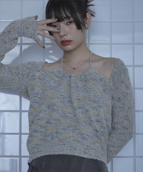 miette(ミエット)の「ホルターネックレイヤード風ニット(ニット/セーター・レディース・ライトブルー/ベージュ/ブラウン・FREE)」の3枚目の写真
