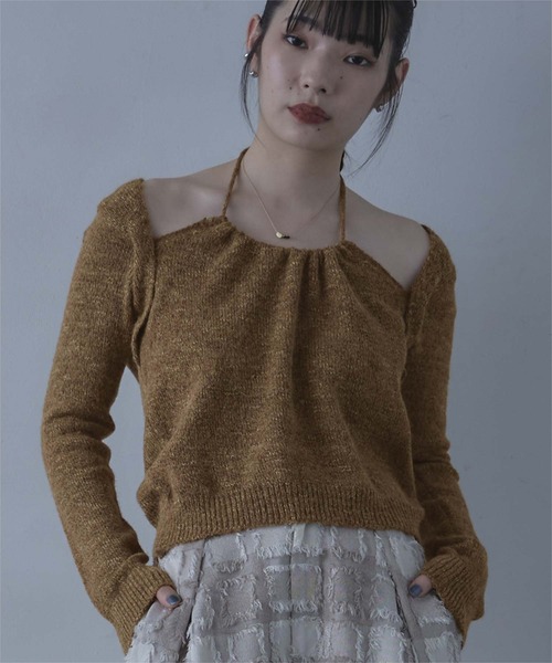 miette(ミエット)の「ホルターネックレイヤード風ニット(ニット/セーター・レディース・ライトブルー/ベージュ/ブラウン・FREE)」の4枚目の写真