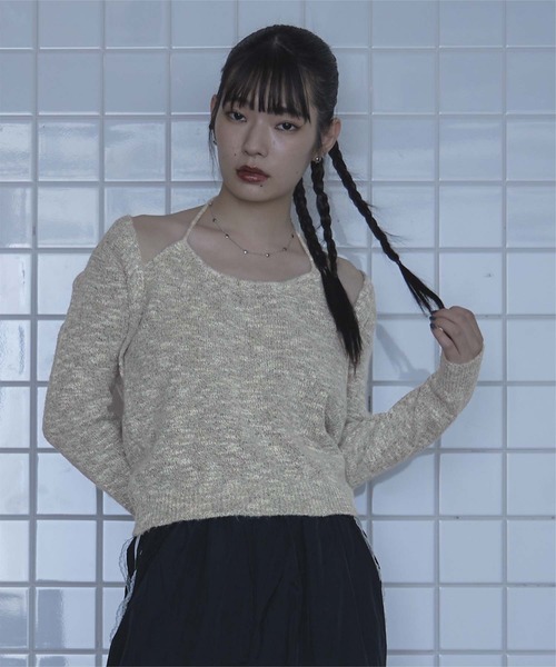 miette(ミエット)の「ホルターネックレイヤード風ニット(ニット/セーター・レディース・ライトブルー/ベージュ/ブラウン・FREE)」の12枚目の写真