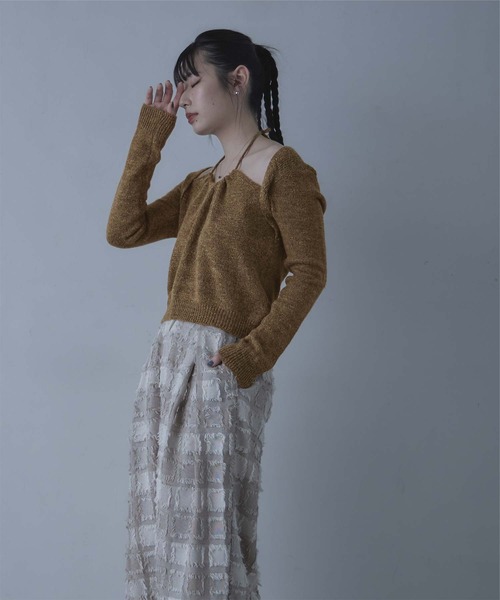 miette(ミエット)の「ホルターネックレイヤード風ニット(ニット/セーター・レディース・ライトブルー/ベージュ/ブラウン・FREE)」の9枚目の写真