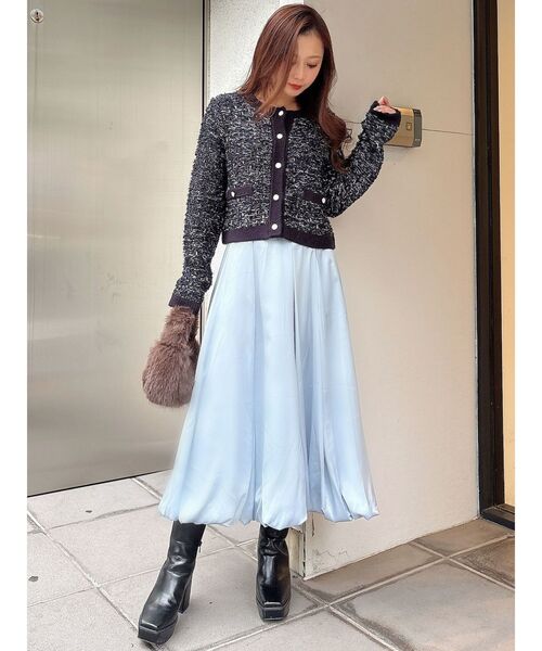 MERCURYDUO（マーキュリーデュオ）の「ノーカラーツイードニットカーディガン（カーディガン/ボレロ・レディース・ネイビー/ブラック/オフホワイト・FREE）」の5枚目の写真