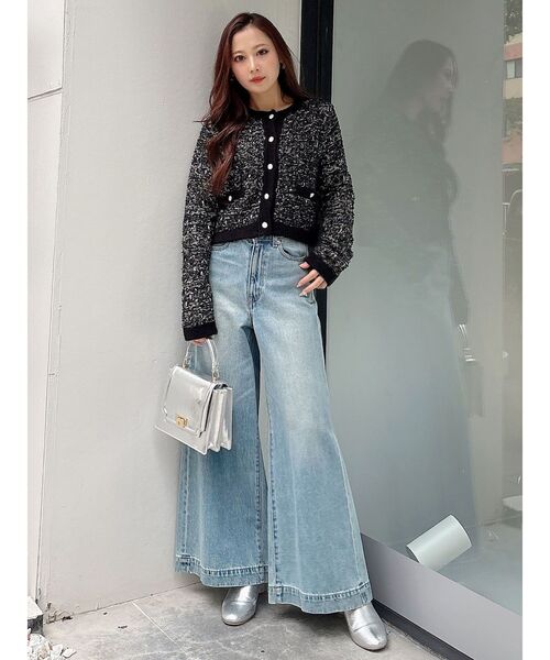 MERCURYDUO（マーキュリーデュオ）の「ノーカラーツイードニットカーディガン（カーディガン/ボレロ・レディース・ネイビー/ブラック/オフホワイト・FREE）」の6枚目の写真