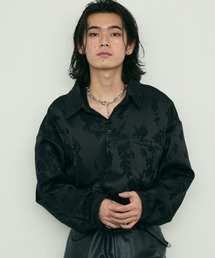 Botanical pattern back velor regular collar l/s shirt / ボタニカルパターン裏ベロアレギュラーカラー長袖シャツ