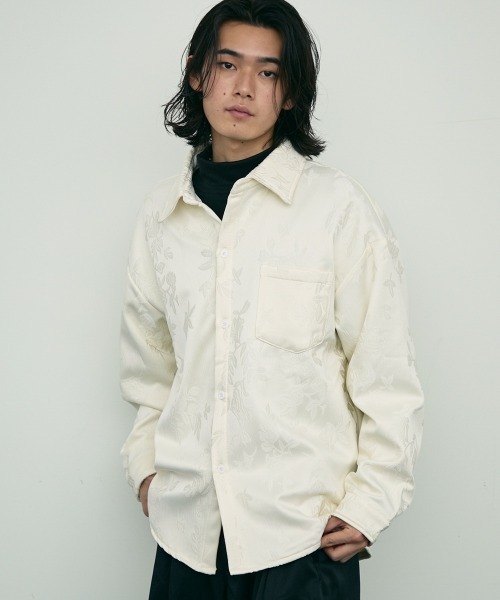 Shoowtime(ショウタイム)の「Botanical pattern back velor regular collar l/s shirt / ボタニカルパターン裏ベロアレギュラーカラー長袖シャツ(シャツ/ブラウス・メンズ・ブラック/ホワイト・MEDIUM/X-LARGE/LARGE)」の4枚目の写真