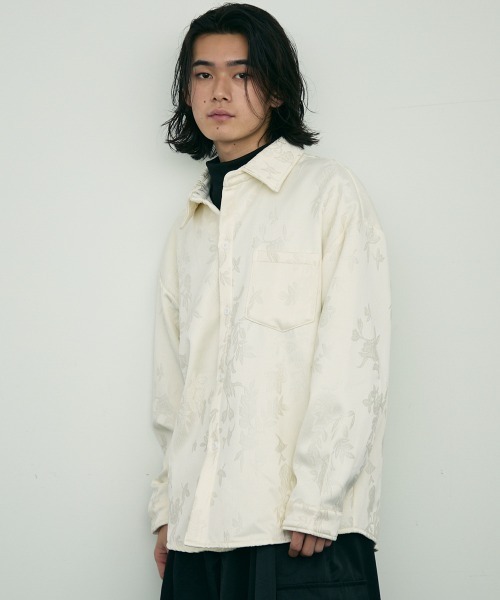 Shoowtime(ショウタイム)の「Botanical pattern back velor regular collar l/s shirt / ボタニカルパターン裏ベロアレギュラーカラー長袖シャツ(シャツ/ブラウス・メンズ・ブラック/ホワイト・MEDIUM/X-LARGE/LARGE)」の6枚目の写真