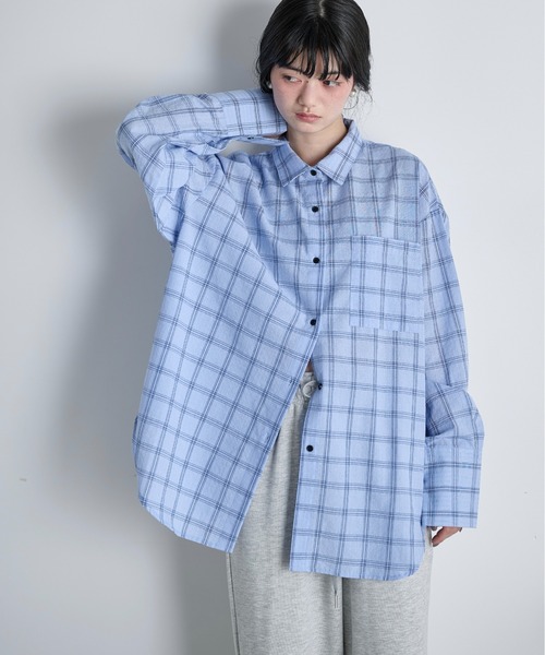 THE YOn（ザヨン）の「ビッグボウタイグラフチェックシャツ（シャツ/ブラウス・レディース・オフホワイト/サックスブルー/ブラウン・FREE）」の16枚目の写真