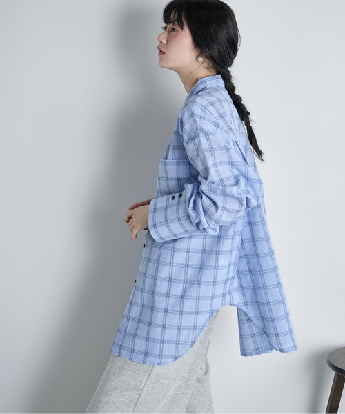 THE YOn（ザヨン）の「ビッグボウタイグラフチェックシャツ（シャツ/ブラウス・レディース・オフホワイト/サックスブルー/ブラウン・FREE）」の18枚目の写真