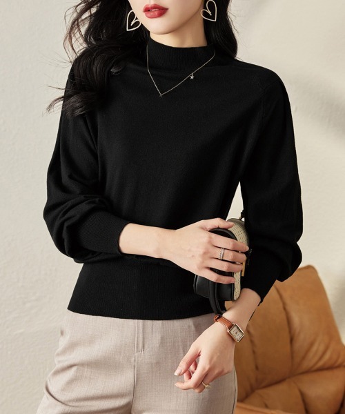 Miniministore(ミニミニストア)の「プチハイネックニットトップス レディース(ニット/セーター・レディース・ベージュ/ダークブルー/ライトブラウン/ブラック・FREE)」の9枚目の写真