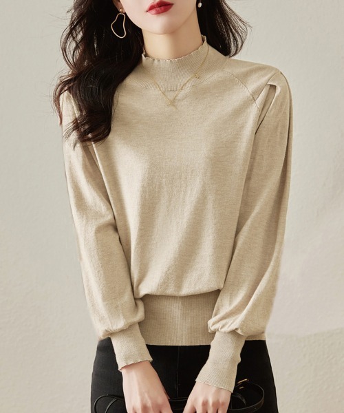 Miniministore(ミニミニストア)の「プチハイネックニットトップス レディース(ニット/セーター・レディース・ベージュ/ダークブルー/ライトブラウン/ブラック・FREE)」の12枚目の写真