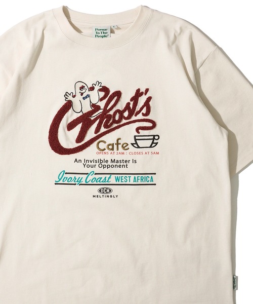 POWER TO THE PEOPLE(パワートゥーザピープル)の「【POWER TO THE PEOPLE】ヴィンテージ風 ゴースト刺繍Tシャツ / リンガーTシャツ(Tシャツ/カットソー・レディース・ホワイト系3/チャコールグレー/ホワイト系1/ホワイト系2・MEDIUM/LARGE/X-LARGE)」の2枚目の写真