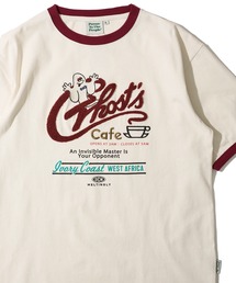 【POWER TO THE PEOPLE】ヴィンテージ風 ゴースト刺繍Tシャツ / リンガーTシャツ