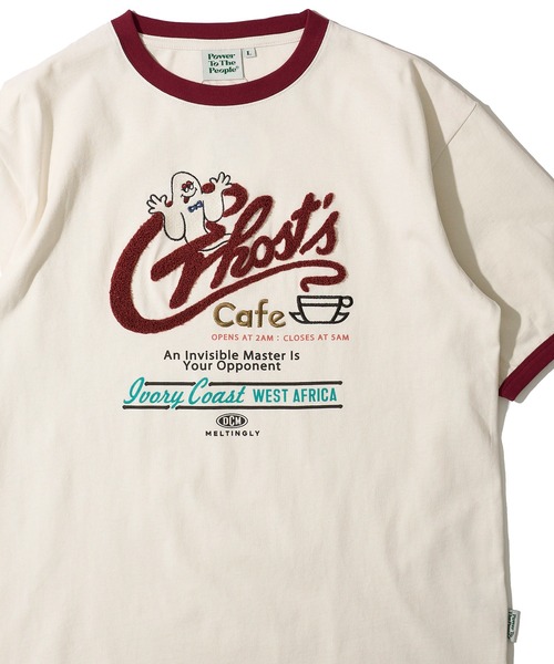 POWER TO THE PEOPLE(パワートゥーザピープル)の「【POWER TO THE PEOPLE】ヴィンテージ風 ゴースト刺繍Tシャツ / リンガーTシャツ(Tシャツ/カットソー・レディース・ホワイト系3/チャコールグレー/ホワイト系1/ホワイト系2・MEDIUM/LARGE/X-LARGE)」の1枚目の写真