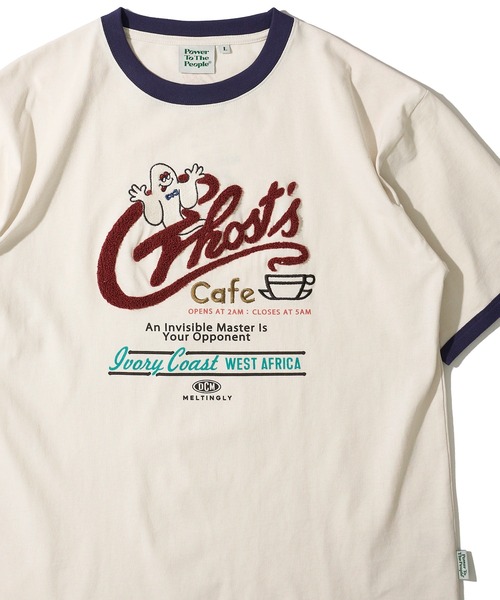 POWER TO THE PEOPLE(パワートゥーザピープル)の「【POWER TO THE PEOPLE】ヴィンテージ風 ゴースト刺繍Tシャツ / リンガーTシャツ(Tシャツ/カットソー・レディース・ホワイト系3/チャコールグレー/ホワイト系1/ホワイト系2・MEDIUM/LARGE/X-LARGE)」の3枚目の写真