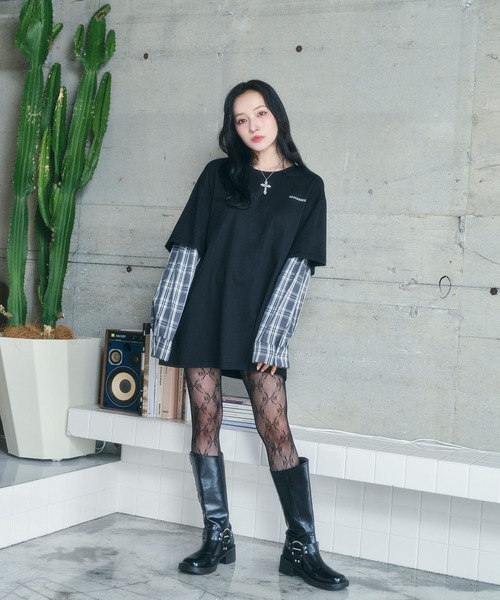 ANDGEEBEE（アンジービー）の「UNISEX シャツレイヤードロンT（Tシャツ/カットソー・レディース・ブラック/グレー・FREE）」の5枚目の写真