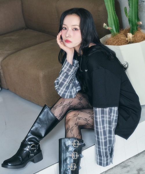 ANDGEEBEE（アンジービー）の「UNISEX シャツレイヤードロンT（Tシャツ/カットソー・レディース・ブラック/グレー・FREE）」の7枚目の写真