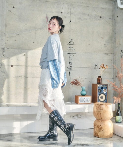 ANDGEEBEE（アンジービー）の「UNISEX シャツレイヤードロンT（Tシャツ/カットソー・レディース・ブラック/グレー・FREE）」の11枚目の写真